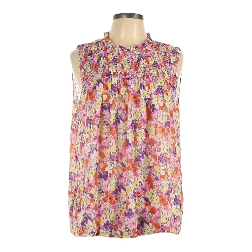 Maison d’Amelie Paris Floral Blouse L NEW Multicolor Sleeveless Smocked Spring